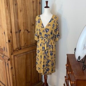 Motherhood Maternity Mustard Yellow & Purple Floral MIDI Dress Sz. S
